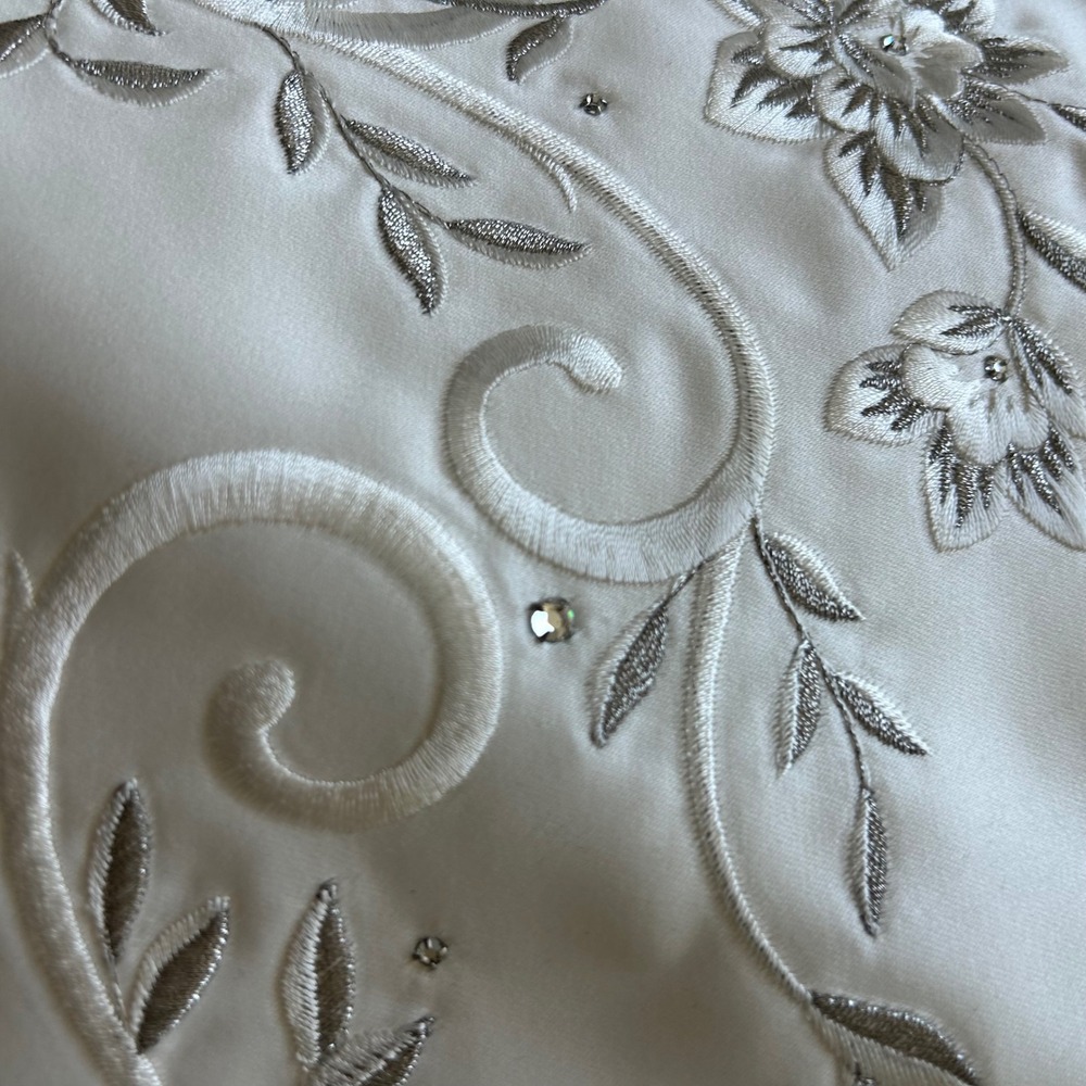 Vintage Jessica McClintock Wedding Gown Satin White Floral Embroidered Gemstone - Picture 8 of 16